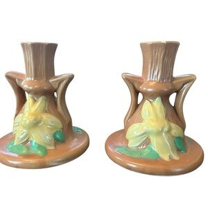 Roseville clematis candlestick holders 2 repro